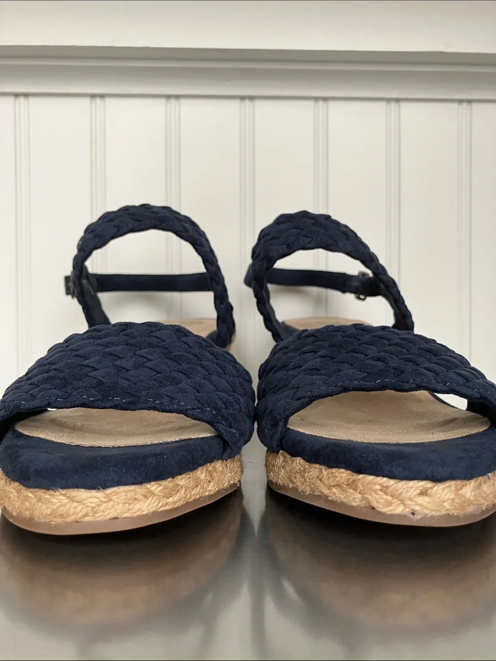 Bella Vita Mariella Navy Woven Espadrille Wedge Slingback Sandals 7.5M